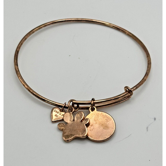 Signed RL Vermeil 14KT GP M Heart Tag Charm Slide Bangle Bracelet Paw Print - Picture 4 of 4